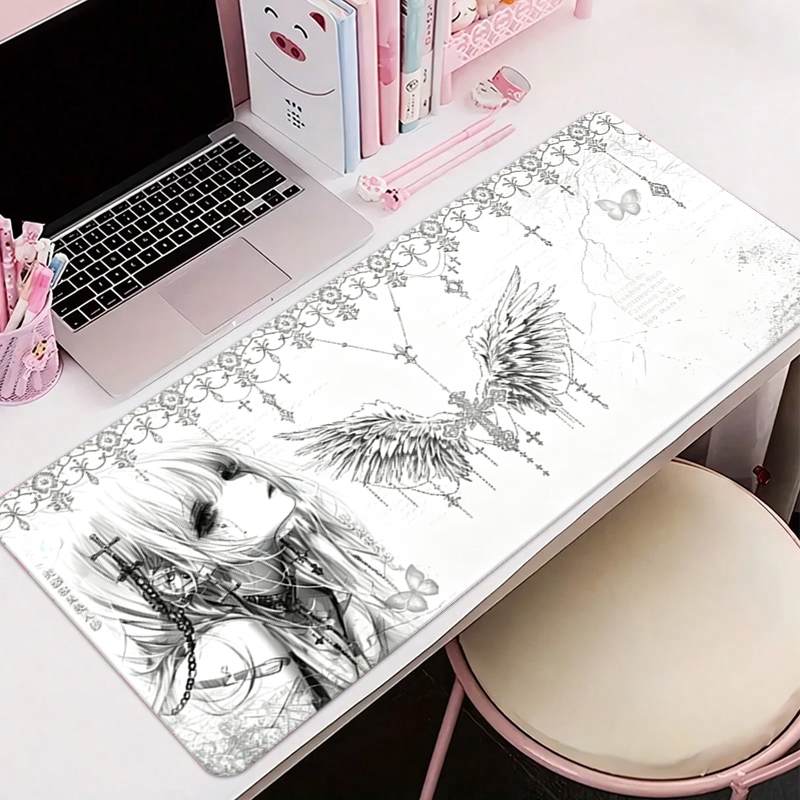 Gaming Accessories Anime - لوحة ماوس جلدية سوداء وبيضاء بتصميم
